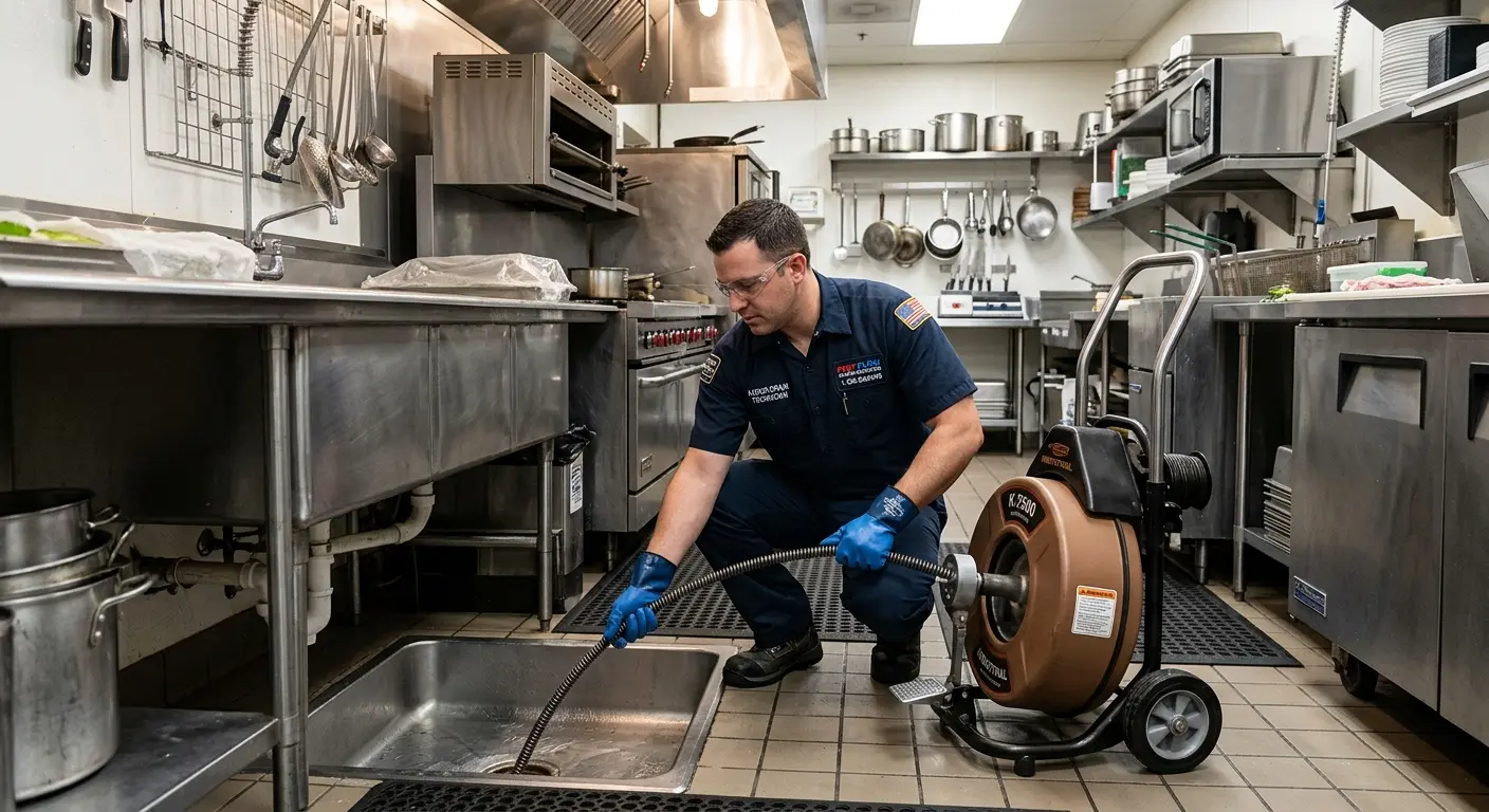Commercial drain cleaning service in a restaurant kitchen in Mayfield